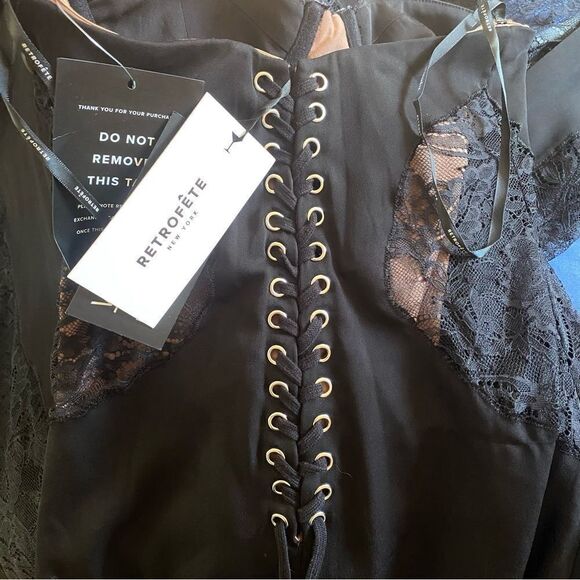 Retrofete Evangeline Dress black corset lace up maxi high slit gown bustier XS - Picture 16 of 16